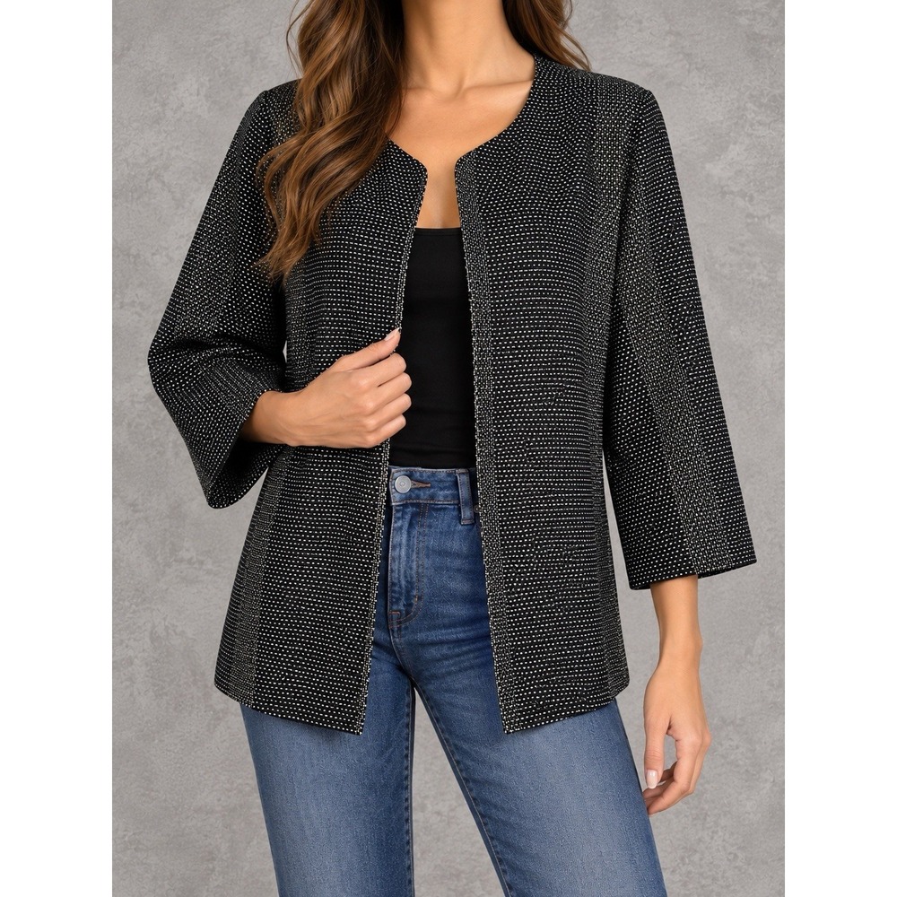 Eileen Fisher Kurume Jacket Women Large Black Organic Cotton Textured Open Front